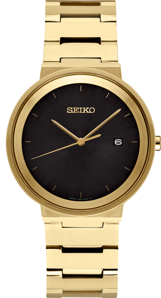 Mens Stainless Steel GP Quartz Watch with Black Dial